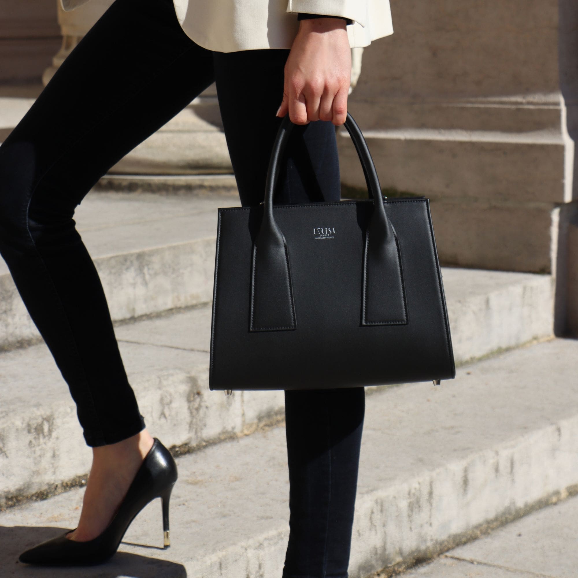 Sac Lérisa Noir - sac à main éco-responsable - sac vegan femme - sac fabriqué en france - sac éthique fabriqué en france - sac cuir végétal femme - sac à main vegan made in france