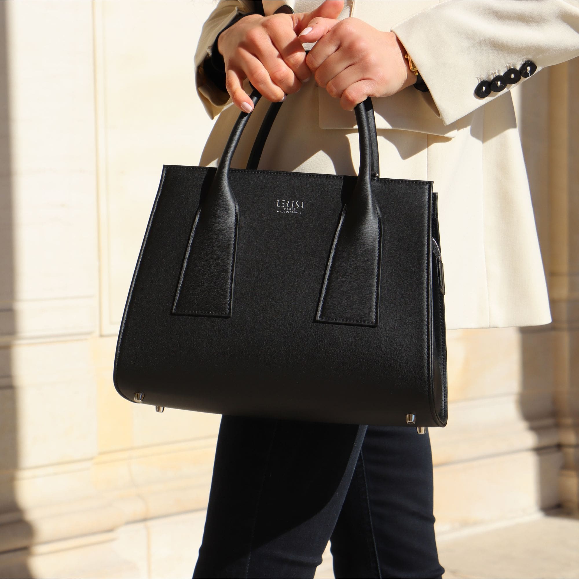 Sac Lérisa Noir - sac à main éco-responsable - sac vegan femme - sac fabriqué en france - sac éthique fabriqué en france - sac cuir végétal femme - sac à main vegan made in france